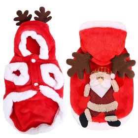 Pet Christmas Clothes Santa Claus Reindeer Antlers Costume Winter Outfit New Year Coat For Small Medium Dogs Cats Available in S/M/L/XL (Color: Red, size: medium)